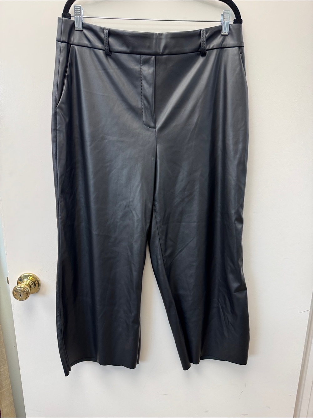 Wide-Leg Faux Leather Pants — Black